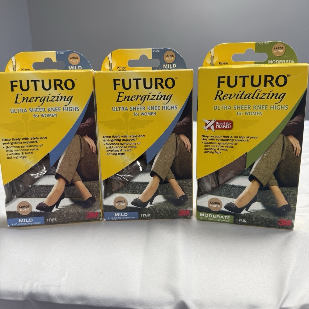 Futuro Energizing Revitalize Ultra Sheer‎ Knee High Women Lg 2 Mild 1 Mod Nude